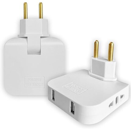 Adaptor, JENUOS®, priza cu 2 prize, rotativ 180°, potrivit pentru spatii inguste, USB, 2500W, set de 2, Alb