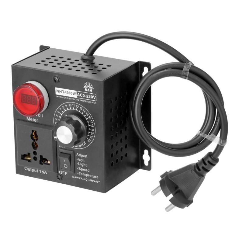 Variator tensiune 220V AC 4000W Regulator turatie motor cu voltmetru si buton on/off