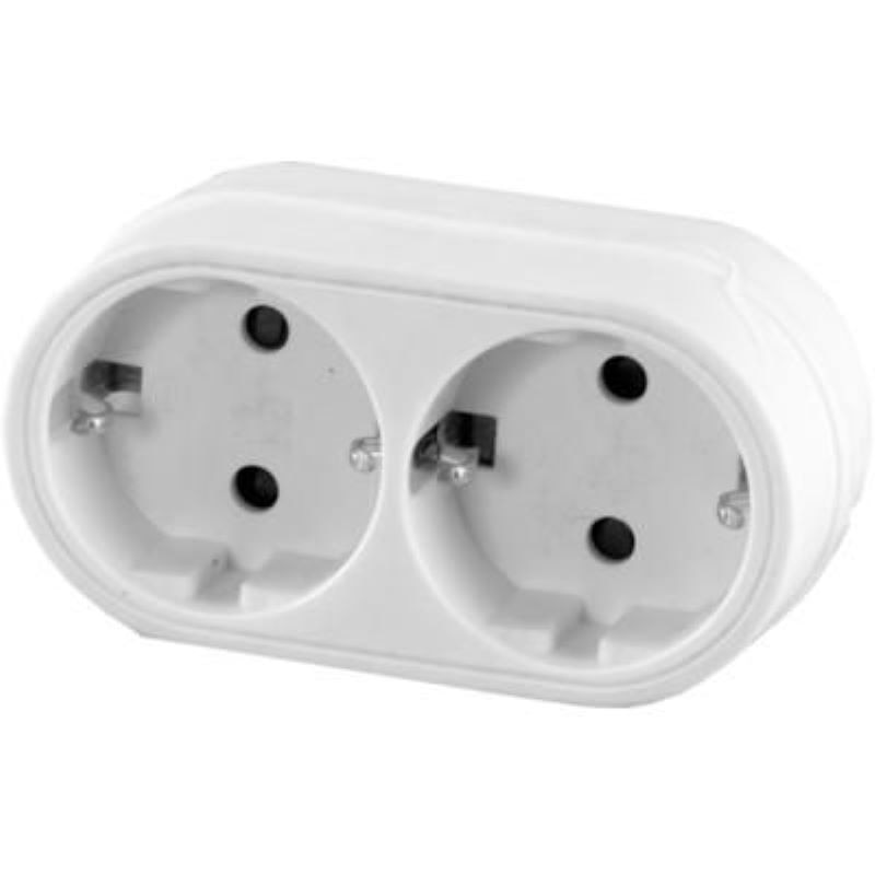 Triplu stecher 2xschuko cu protectie copii, Mentavill, alb, 16A, 3500W