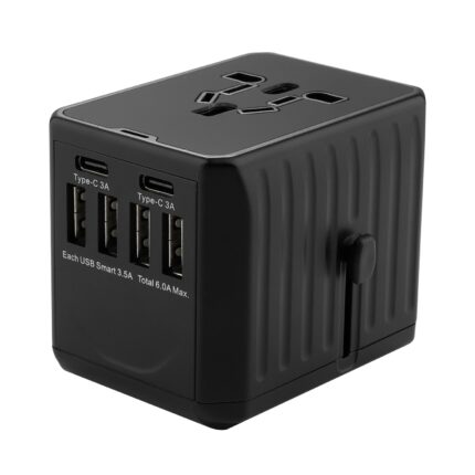 Adaptor universal priza, Incarcator convertor de calatorie, Simply Joy, cu 4 USB + 2 USB Type-C All in one pentru US/Japonia, Uk, Australia/China, Elvetia, Italia, Brazilia