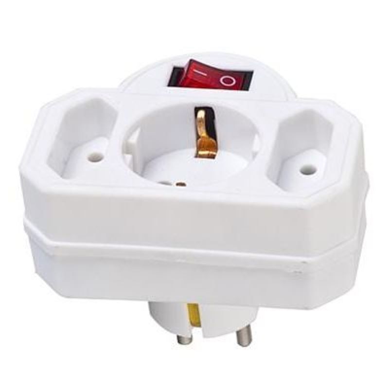 Triplu stecher 1X schuko 2 plat cu intrerupator si protectie copii, Mentavill, 16A, 3500W alb