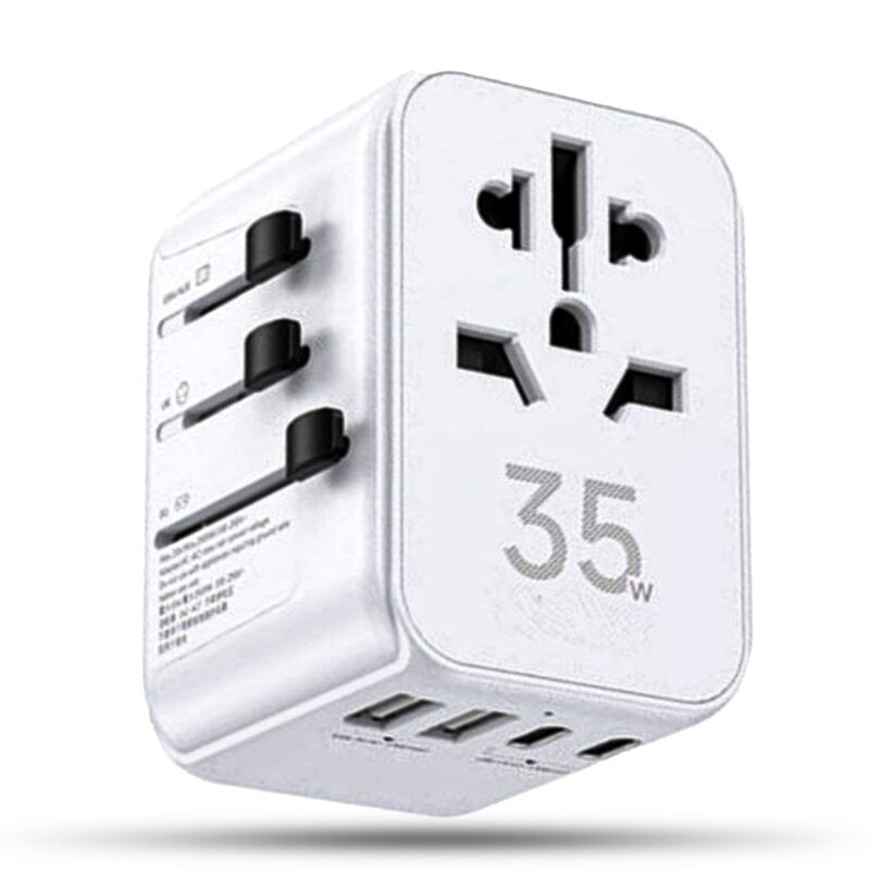 Adaptor incarcator universal priza de calatorie 6 in 1, Timebox, 2 x USB, 3 x Type-C pentru US, UK, EU, Australia, Asia, Alb