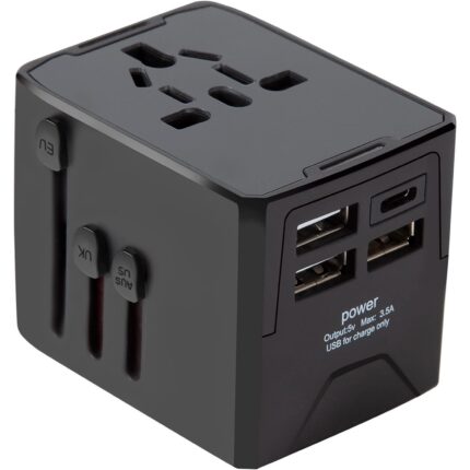 Adaptor de calatorie universal, Gsadaox, 3 porturi USB si 1 porturi de tip C, Negru