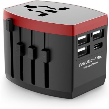 Adaptor de calatorie universal, Gsadaox, 3USB-A, 1USB-C si 1AC, Negru