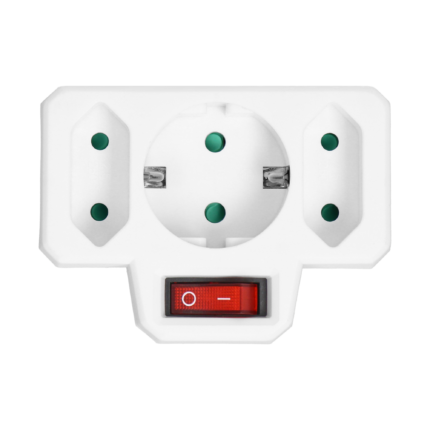 Adaptor 1 x priza Schuko 2 x priza plata cu intrerupator On/Off