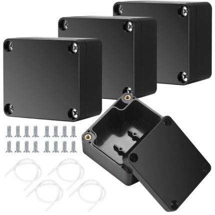 Set 4 cutii de jonctiune impermeabile QttvbTna, ABS, rezistente la praf si UV, negru, 6.5x5.8x3.5cm
