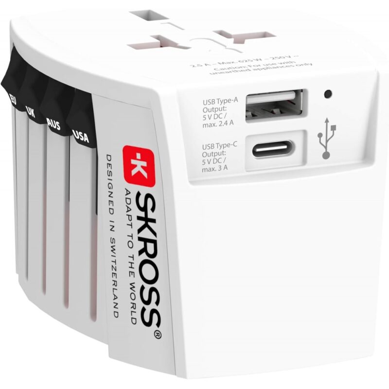 Adaptor de calatorie SKROSS MUV USB-A, USB-C, 1.302962, Alb