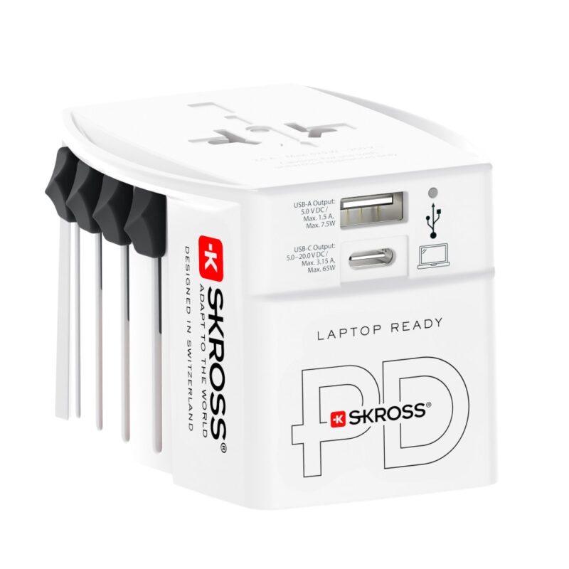 Adaptor de calatorie SKROSS AC65PD, USB-A, USB-C, 1.302976, Alb