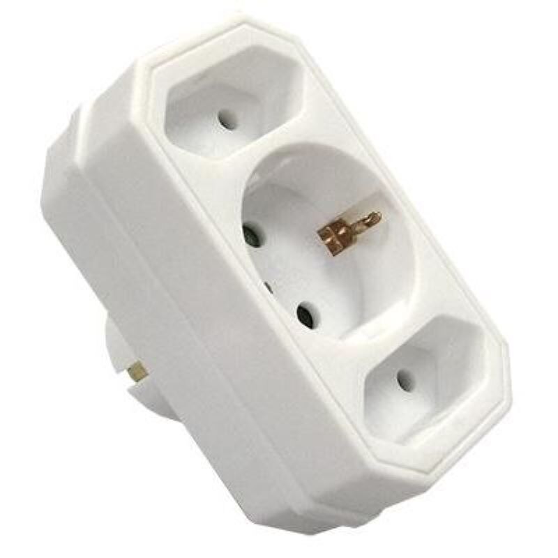 Triplu stecher 1xschuko+2 plat cu protectie copii, Mentavill, 16A, 3500W alb