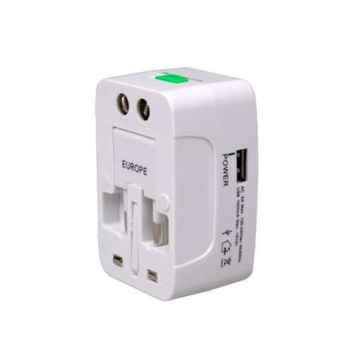 Adaptor Incarcator Priza Universal de Calatorie EUUKSUA cu USB, All in one, Alb