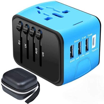 SZROBOY Adaptor incarcator convertor priza universal de calatorie cu 3 USB si 1 Type-C All in One pentru US, UK, EU, Australia & Asia