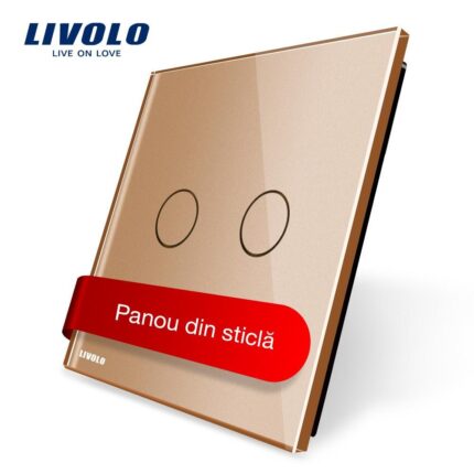 Panou intrerupator dublu cu touch Livolo din sticla, Auriu (Modulul intrerupatorului nu este inclus in pret)