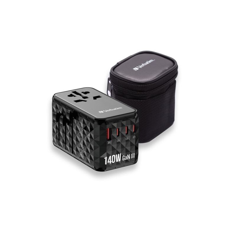 Verbatim universal Travel Adapter GaN III UTA-10, 2xUSB-C PD140W /1xUSB-C PD18W/1xUSB-A PD18W Black