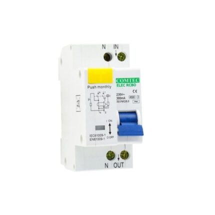 Siguranta automata diferentiala, din plastic, amperaj 10A, 1 pol, tensiune alimentare 230 V, clasa de protectie IP 20, Comtec, Alb