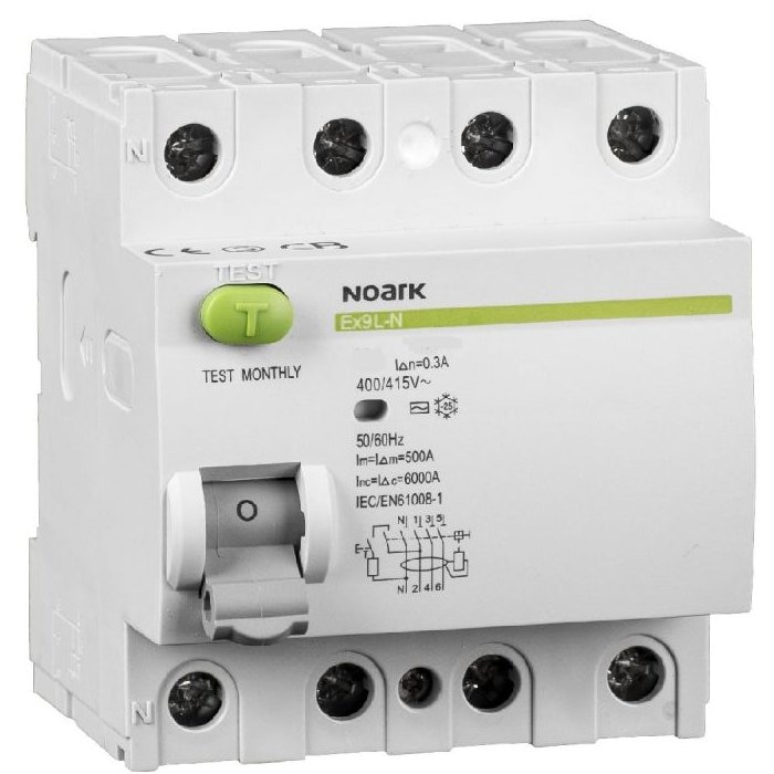Diferential RCBO 4P intr-un singur modul, 63A 100mA curba de declansare C, capacitate de rupere 6KA Ex9L-N 4P 63A 100mA, 108337 Noark