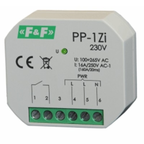 Releu electromagnetic, F&F, 230V, PP-1Zi, Indicator LED, Gri/Verde