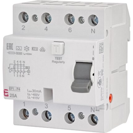 Siguranta automata diferentiala RCCB 25A/30mA tip A 10kA, ETI 002061511