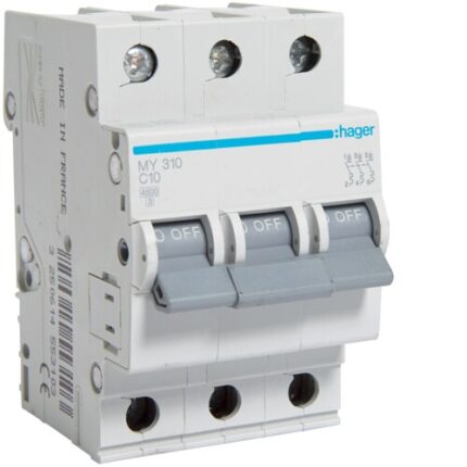 Disjunctor 3P, 10A, 4, 5kA, C, 3M, Hager MY310