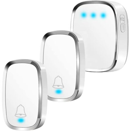 Sonerie Fara Fir / Wireless cu 2 emitatoare si 1 receptor BYONDSELF®, Distanta 300 m, Volum 4 trepte Ajustabil, Impermeabil in standardul IP44, 36 Melodii, Alb