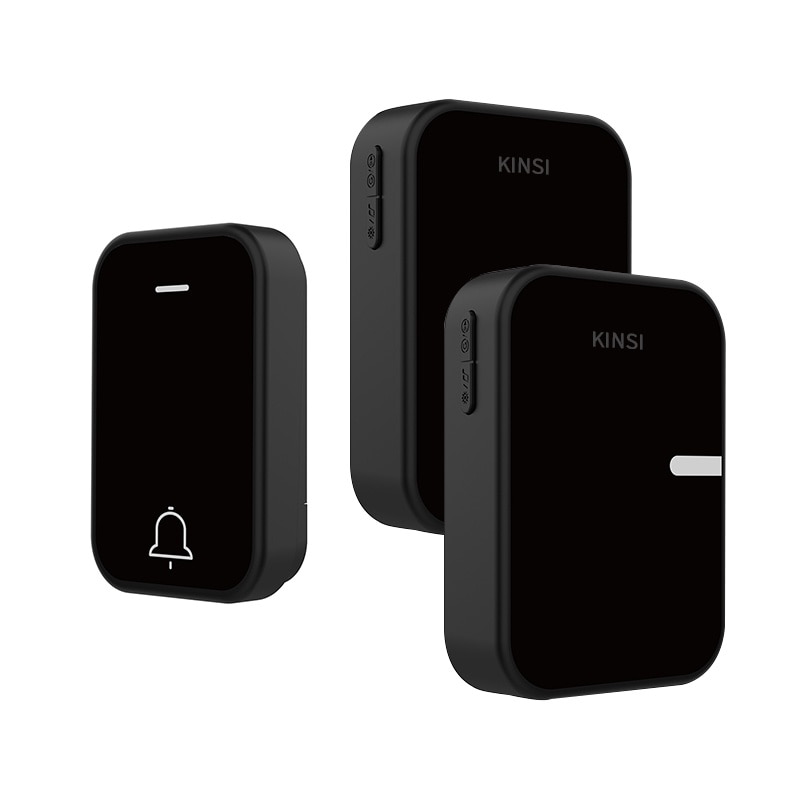 Sonerie Fara Fir/ Wireless KINSI, Volum reglabil 4 nivele, Distanta 200m, 38 Melodii, Alimentare Priza Home, 2 Receptoare, Negru