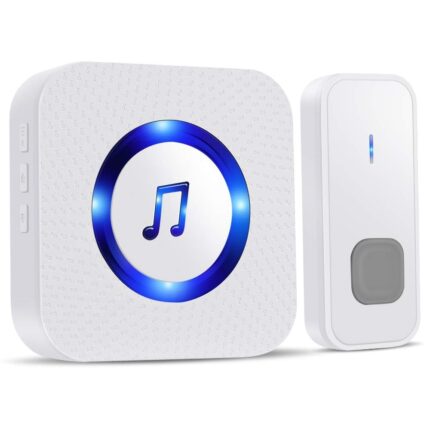 Sonerie Fara Fir Wireless Qeno® Distanta 300 M, Fara baterii Incluse, Rezistent La Apa, 5 Trepte Volum Pana la 120 dB, 60 De Melodii, Alb