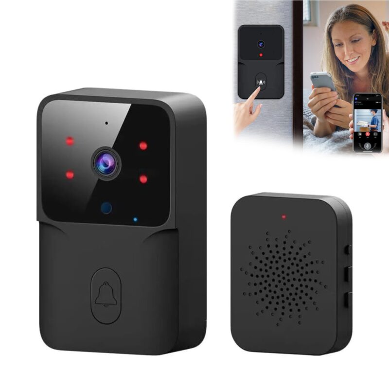 Sonerie wireless cu camera video, ZUNSEATt, Camera video wireless WiFi Tuya, rezolutie video HD 720p, control prin aplicatie, autonomie mare, vedere nocturna, microfon bidirectional, apel vocal si video, Negru