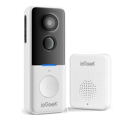 Sonerie Wireless Inteligenta Video ieGeek, Video Interfon 1080P FHD, Schimbator de voce, Vizualizare Pe Smartphone, PIR Motion Detection, Night Vision, WIFI 2.4GHz, Doorbell Video Wireless cu Chime, Functioneaza cu Alexa, IP65, Alb