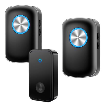 Sonerie Fara Fir Wireless, Xinxu, cu 1 emitatoare si 2 receptor, autoalimentare, Raza mare de actiune 150m, Rezistenta la apa, 60 Melodii, volum reglabil in 5 trepte, Pentru usa/ poarta, Negru