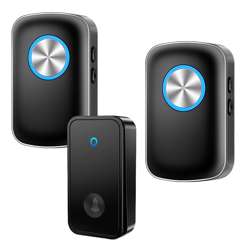 Sonerie Fara Fir Wireless, Xinxu, cu 1 emitatoare si 2 receptor, autoalimentare, Raza mare de actiune 150m, Rezistenta la apa, 60 Melodii, volum reglabil in 5 trepte, Pentru usa/ poarta, Negru