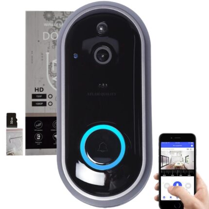 Sonerie Video, Design modern, Wireless 2.4G, Interfon bidirectional, Night Vision, Infrarosu, Accepta 4 utilizatori, Imagini1080P, Unghi larg filmare 166°, Microfon, Senzor miscare, Gri