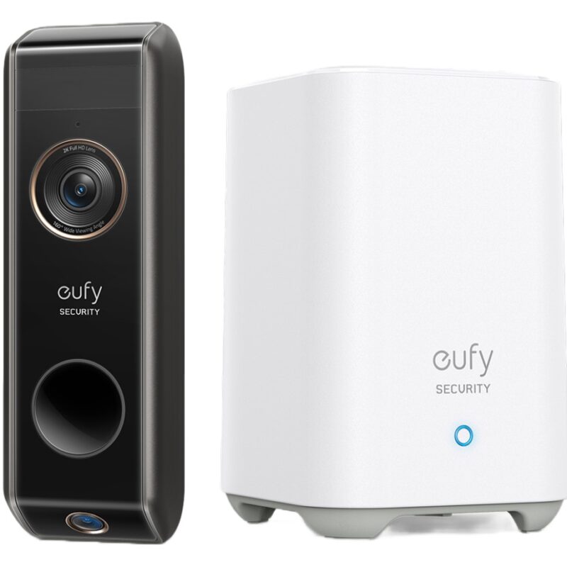 Set sonerie video eufy S330 + HomeBase 2, 2K HD, detectare miscare, Dual Camera, compatibil Alexa si Google Assistant, autonomie 6 luni, Negru