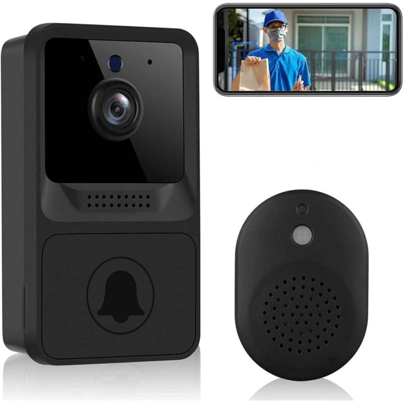 Sonerie fara fir wireless, Transmitator video cu vedere nocturna, Control la distanta prin aplicatie, Compatibila Android si IOS, Interfon bidirectional, Cu baterii, Negru