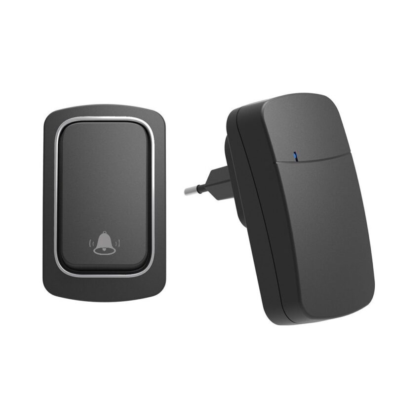Sonerie wireless autoalimentata 1 la 1, fara baterie sau cabluri, 38 tonuri apel, impermeabila IP68 - pager pentru persoane in varsta, femei insarcinate, 150m acoperire, volum reglabil de la silentios pentru copii pana la foarte tare, neagra