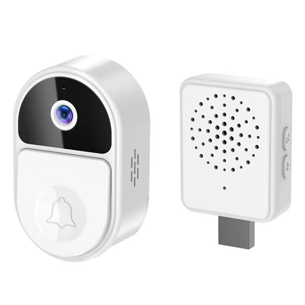 Sonerie Fara Fir Wireless EvoSmart™ V8, Smart Videointerfon, WiFi, Cu Acumulator, Modificare Voce, Inregistrare, Comunicare Bidirectionala, Modul Sonerie Interior Inclus, Alb