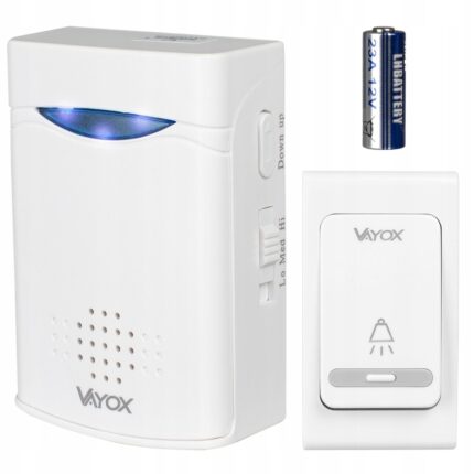 Sonerie fara fir / Wireless Vayox VA0243, 38 Melodii, Distanta 130m, buton alimentat cu baterii, receptor de baterii, Alb/Albastru