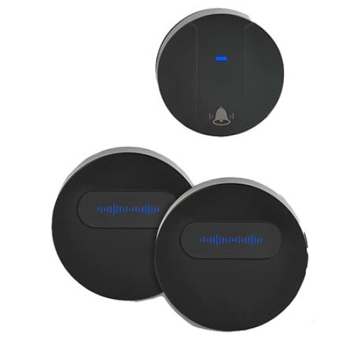Sonerie Fara Fir/ Wireless, Fara Baterie, Cinetica, Distanta 240m, Rezistenta la apa, Exterior, Digitala, Electrica, Pentru usa/ poarta, 58 Melodii, 2 Receptoare, Negru Mat