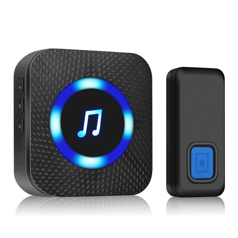 Sonerie Fara Fir Wireless LEAXOR ®, Distanta 300 M, Fara baterii Incluse, Rezistent La Apa, 5 Trepte Volum Pana la 120 dB, 50 De Melodii, Negru