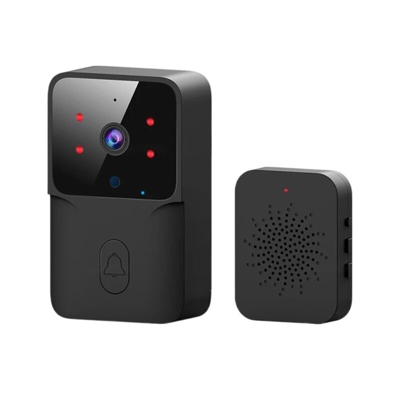 Sonerie Fara fir Wireless, JENUOS®, 4 trepte de volum, Raza de actiune pana la 150m, cu vedere nocturna, Control la distanta prin aplicatie dedicata, 19 melodii disponibile, Cu microfon bidirectional, Negru