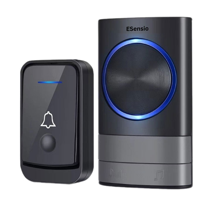 Sonerie fara fir wireless ESensio®, Q189 pentru usa poarta, digitala, 52 melodii, 110 dB, de exterior, rezistenta la apa IP44, distanta 200m, electrica, cu baterie 12V23A, un receiver, negru