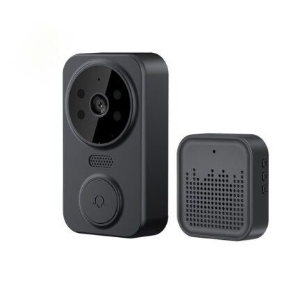 Sonerie video inteligenta fara fir Tuya, wireless, pentru interior si exterior, cu interfon bidirectional, sistem de securitate cu vedere nocturna si infrarosu, negru