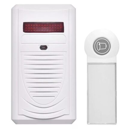 Sonerie fara fir Emos ACP5705, cu semnalizare luminoasa, 10 tonuri, 75 dB, 60m, alimentare la priza 220V, IP44, Alb