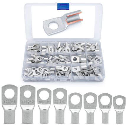 Set 120 terminale cabluri electrice, Cupru, Rezistenta la coroziune, Terminale inelare - 10-4 calibrul, Argintiu