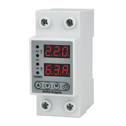 Releu digital monofazat de protectie tensiune, SINBINTA, 63A, Ecran dublu digital LED, Digital reglabil, Functie resetare automata, Protectie Supratensiune si suprasarcina, Aplicabil pentru casa, hotel, Plastic, 85 x 50 x 35mm, Alb