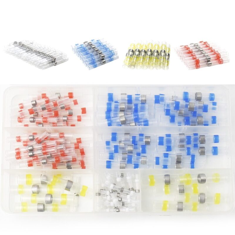 Set tuburi termocontractabile, conectori cu inel de cositor, 100 Bucati, Termocontractibili, Impermeabili, Multicolor