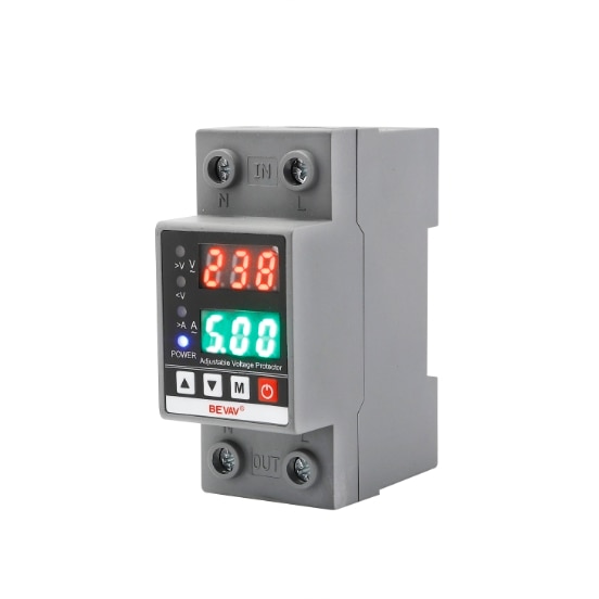 Releu monofazic si contor de energie, reglabil, digital, 80-220V, 63A, protectie supratensiune si suprasarcina, Negru