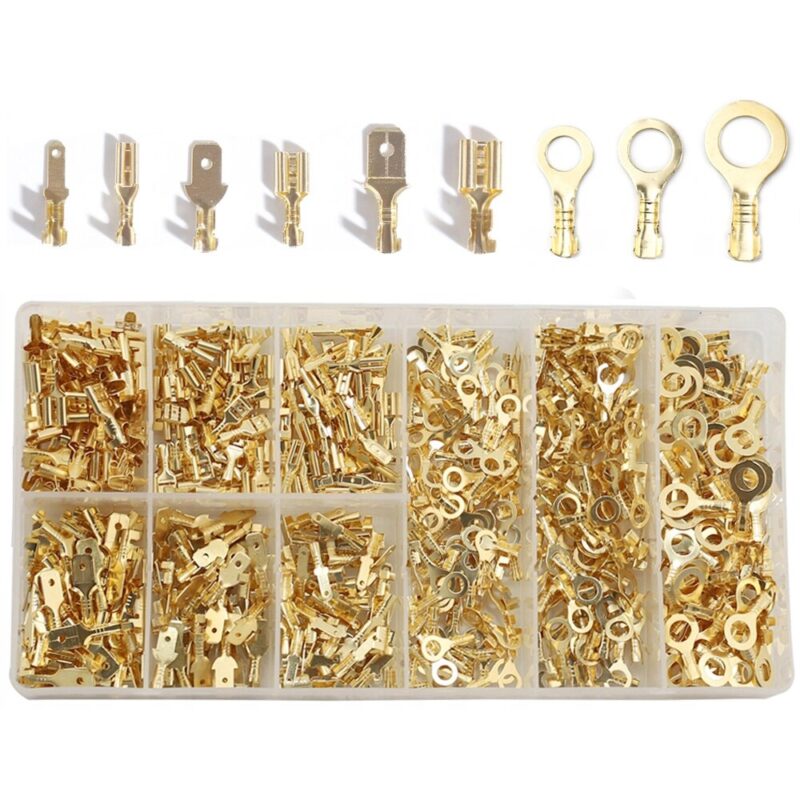 Set conectori si terminali auto electrici, sortiment 600 pcs, 2.8mm, 4.8mm, 6.3mm, cu mansoane izolare, Auriu