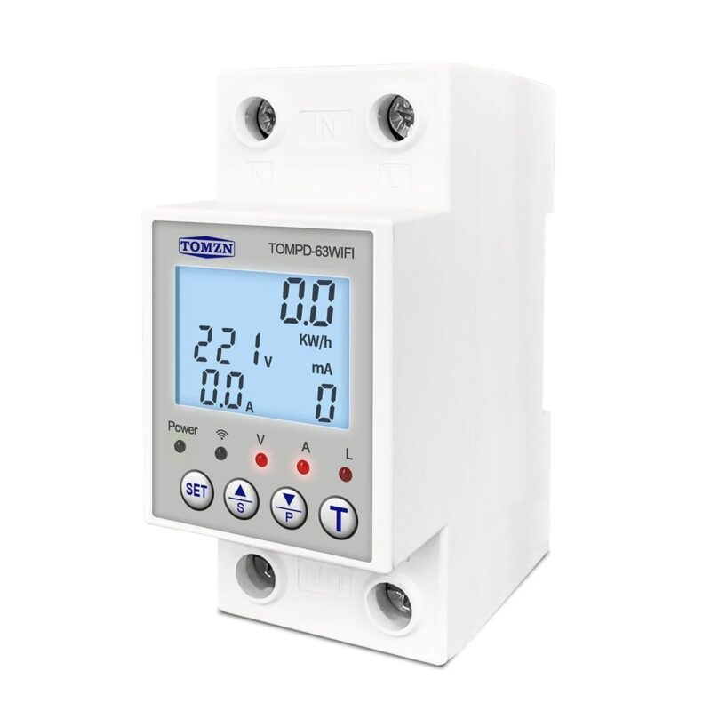 Releu monofazic WIFI, contor de energie inteligent, NeoHGS Tomzn, protectie supratensiune, subtensiune, suprasarcina, reglabil, digital, 63A, 230V, monitorizare KWh, programabil Tuya App