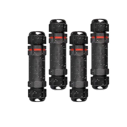 Set 4 Conector cablu electric liniar, 15mm, usor de folosit, pentru exterior, JENUOS®, 3 pini, protectie la umiditate IP68, Negru