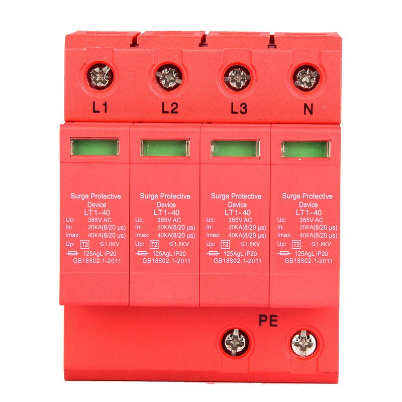 Aparat de protectie impotriva supratensiunii pentru casa, DEWIN 4P 40KA 385V, Plastic, 20A, Rosu