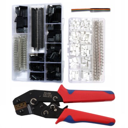 Set clesti de sertizare DuPont cu conectori JST-PH 2.0/JST-XH 2.54 mm, Set conectori electrici DuPont si JST-XH, 460 piese, cu cleste de sertizare, multicolor